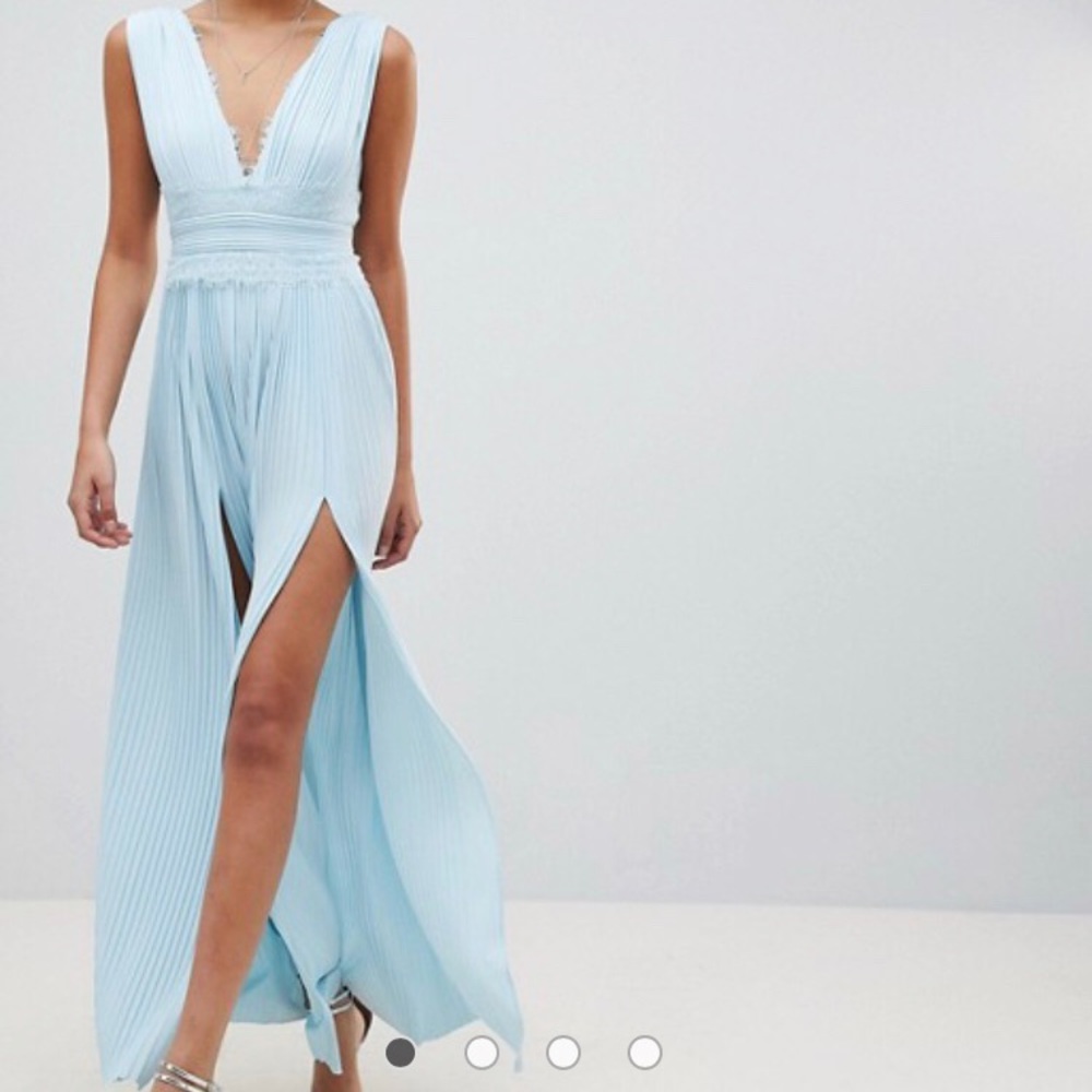 ASOS DESIGN premium lace insert pleated maxi dress